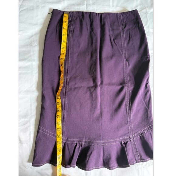 Anthropologie Elevenses Purple Knee-Length Tulip Pencil Skirt Sz 2 Ruffle Stitch - Picture 5 of 10